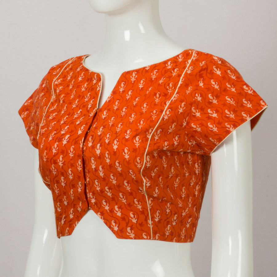 Orange Hand Block Printed Cotton Blouse - Avishya
