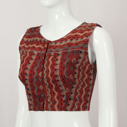 Maroon Ajrakh Printed Sleeveless Cotton Blouse - Avishya