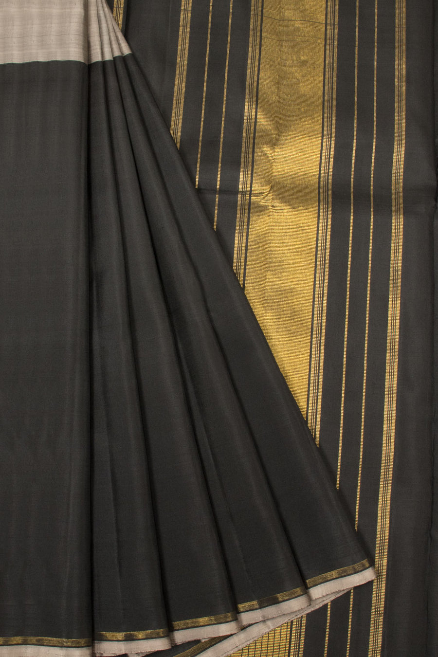 Black And Grey Half And Half Handloom Kanjivaram Silk Saree - Avishya