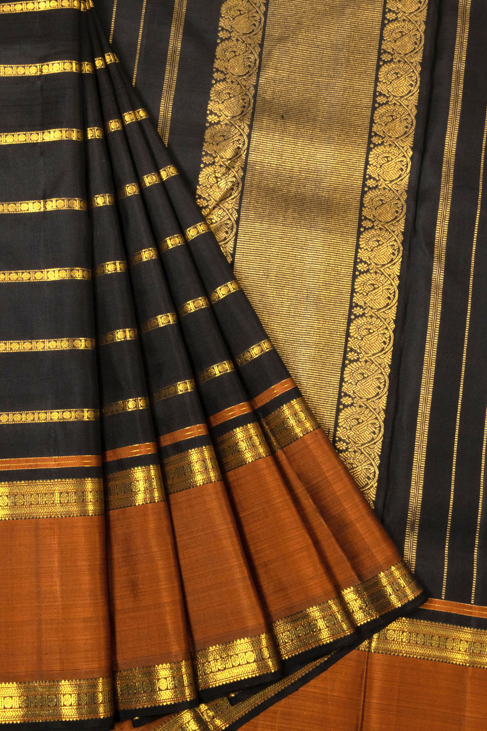 Black Bridal Handloom Kanjivaram Silk Saree - Avishya