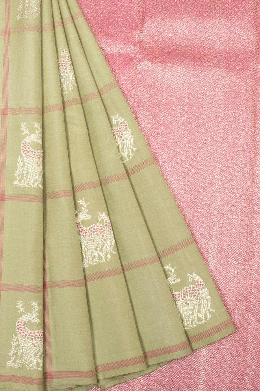 Sage Green Handloom Kanjivaram Silk Saree - Avishya