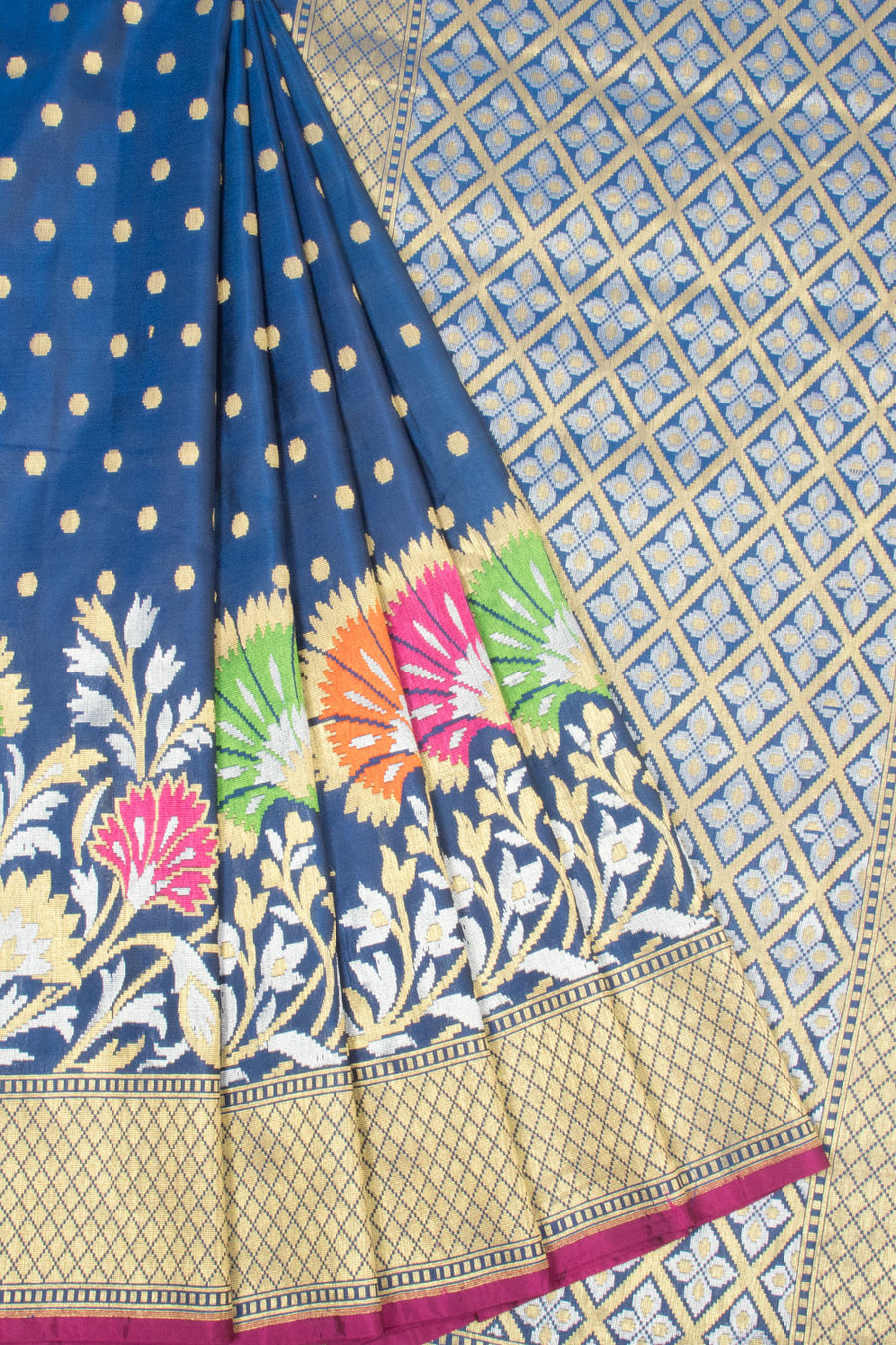 Prussian Blue Handloom Banarasi Katan Silk Saree - Avishya
