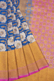 Cobalt Blue Handloom Banarasi Katan Silk Saree- Avishya