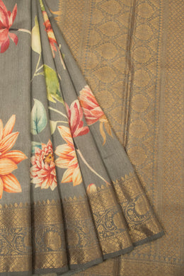 Grey Handloom Banarasi Tussar Silk Saree - Avishya