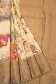 Cream Handloom Banarasi Tussar Silk Saree - Avishya