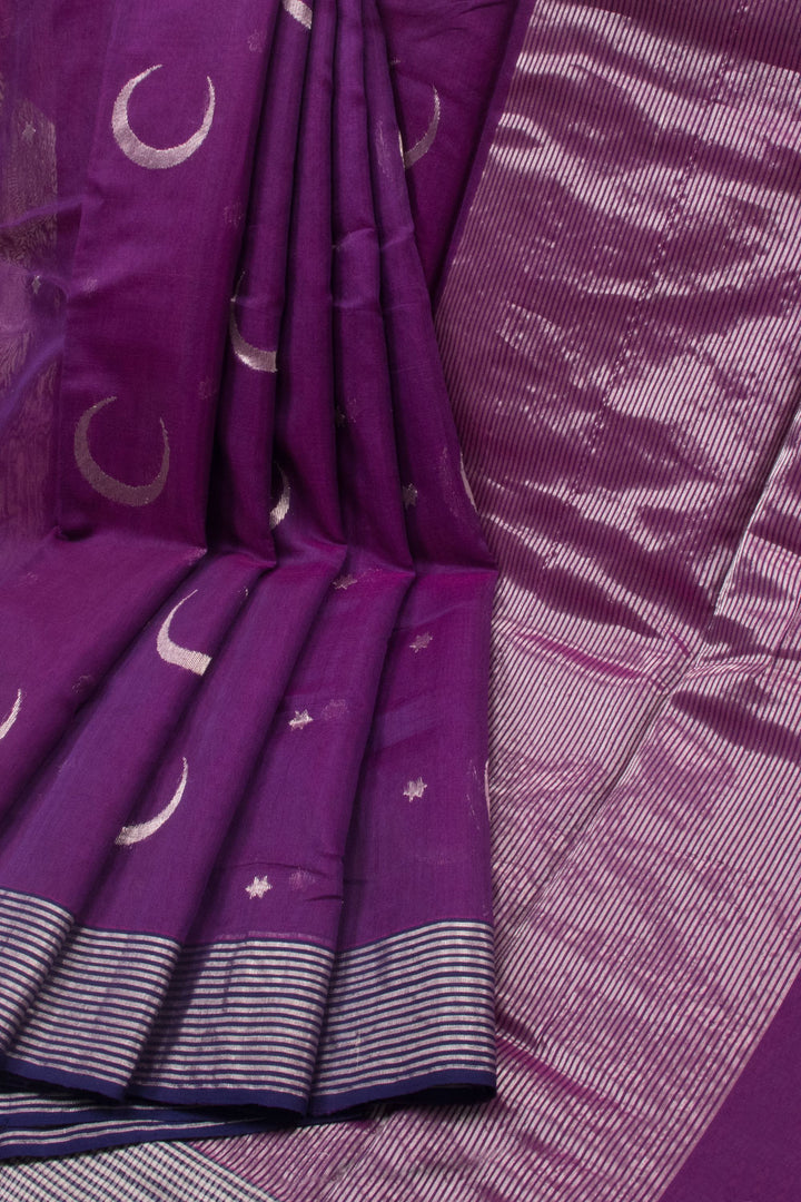 Purple Handwoven Chanderi Silk Cotton Saree 10066703
