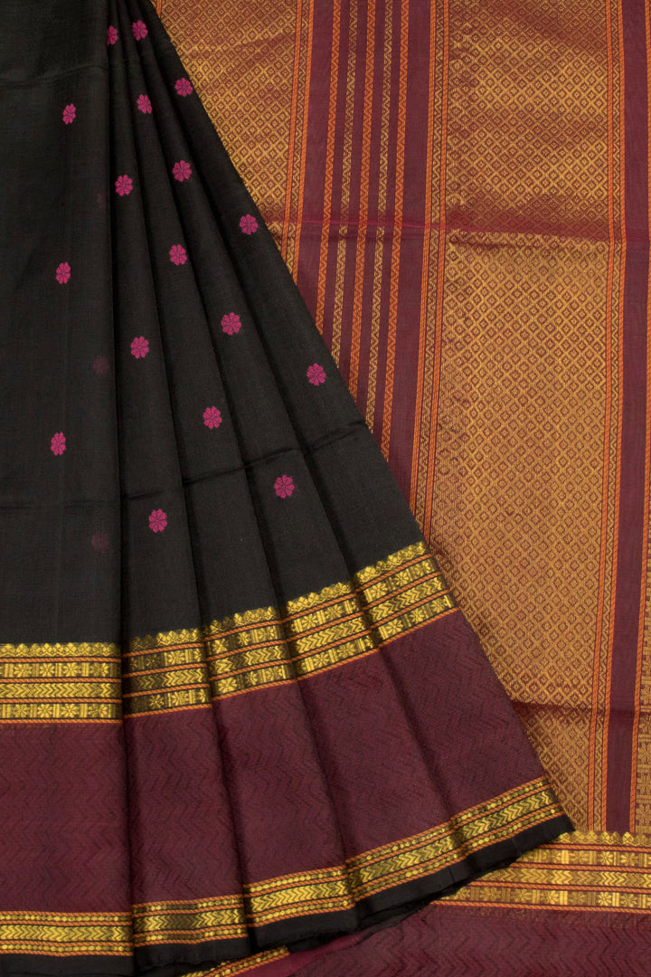 Black Handloom Kanchi Silk Cotton Saree - Avishya