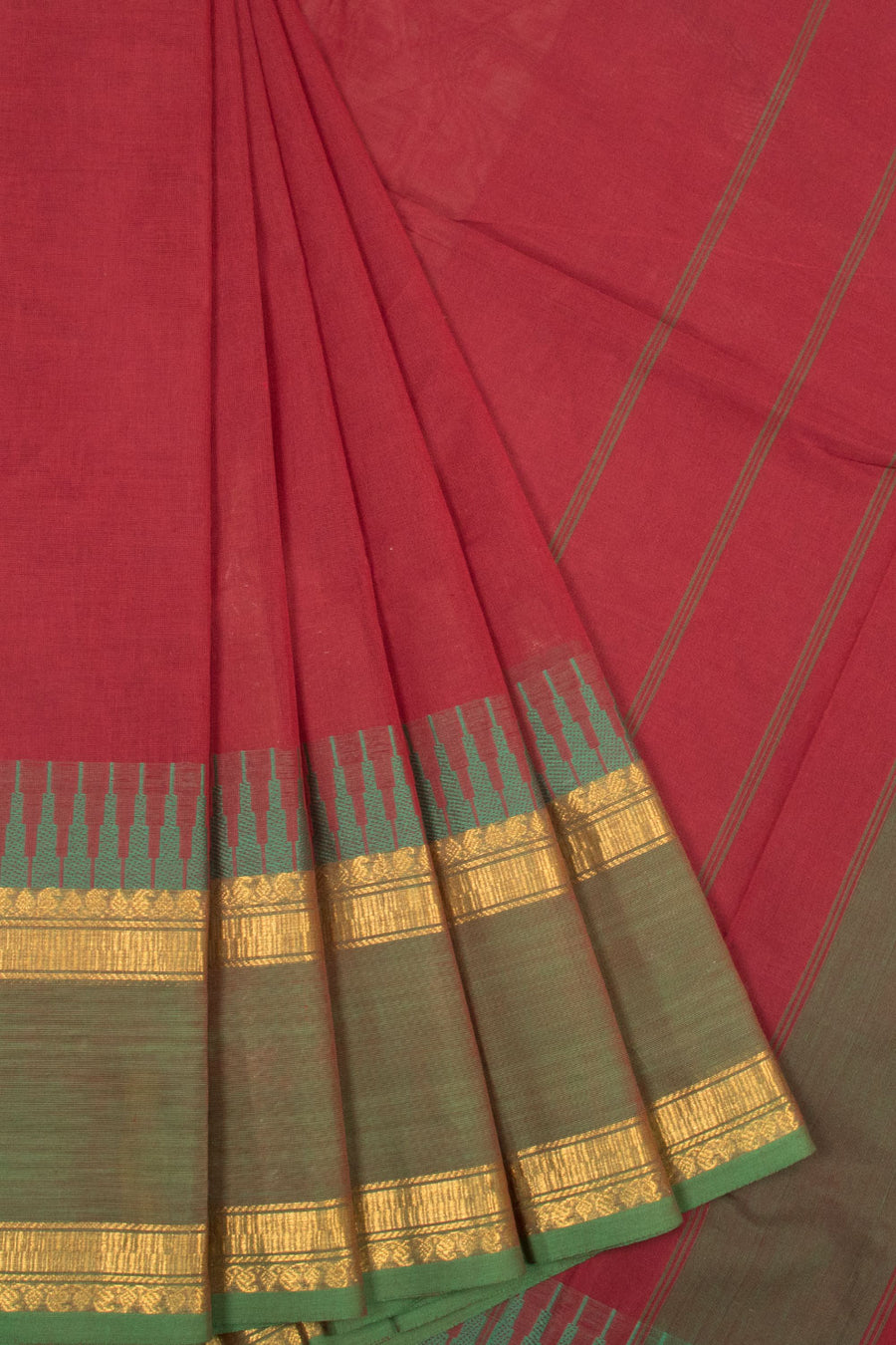 Red Handwoven Kanchi Cotton Saree - Avishya