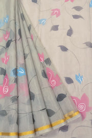 Grey Hand Painted Organza Saree - Avishya