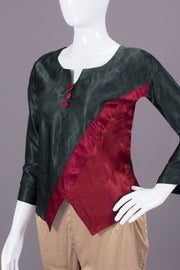 Dark Green Handcrafted Bagh Printed Modal Short Top - Avishya