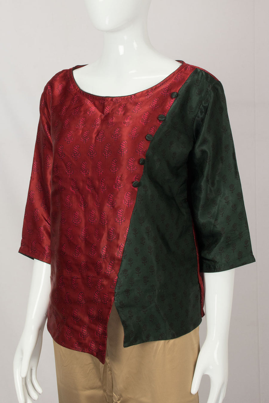 Maroon Handcrafted Bagh Printed Modal Short Top- Avishya