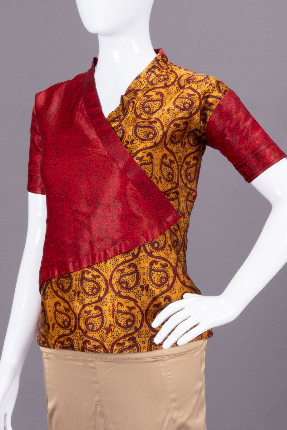 Maroon Handcrafted Bagh Printed Modal Short Top - Avishya