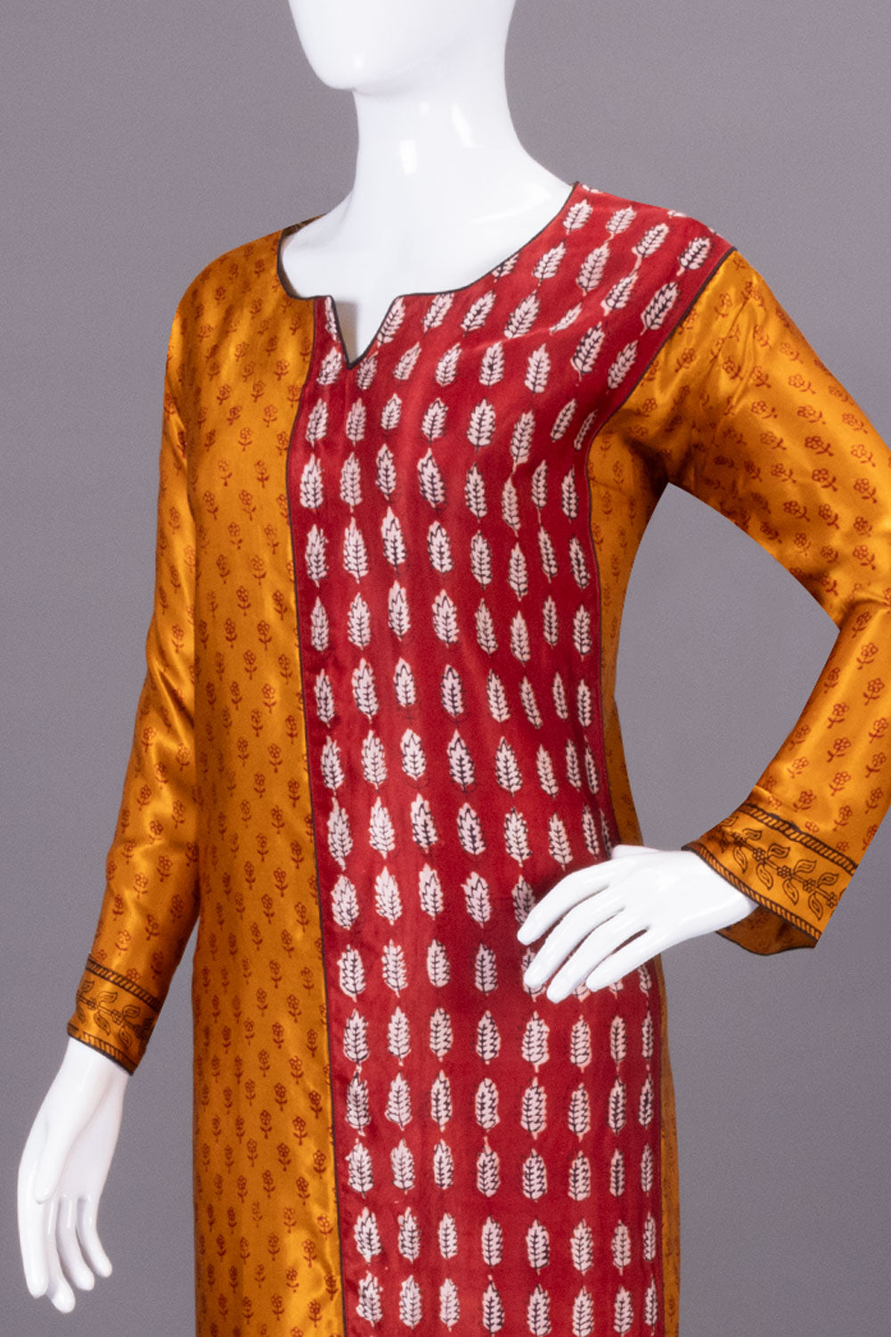 Yellow Handcrafted Bagh Printed Modal Silk Kurta 10066802