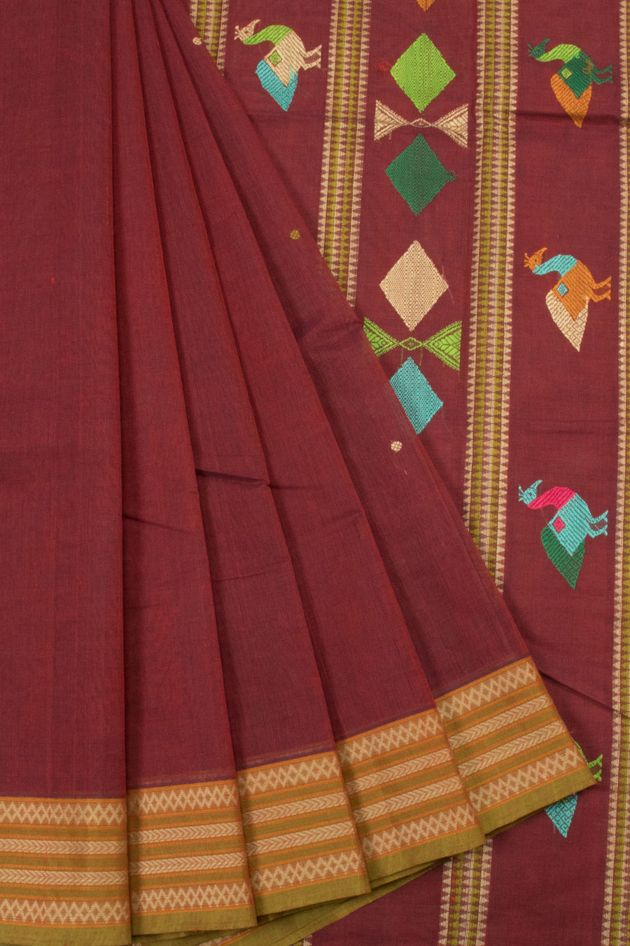 Maroon Handwoven Kanchi Cotton Saree - Avishya