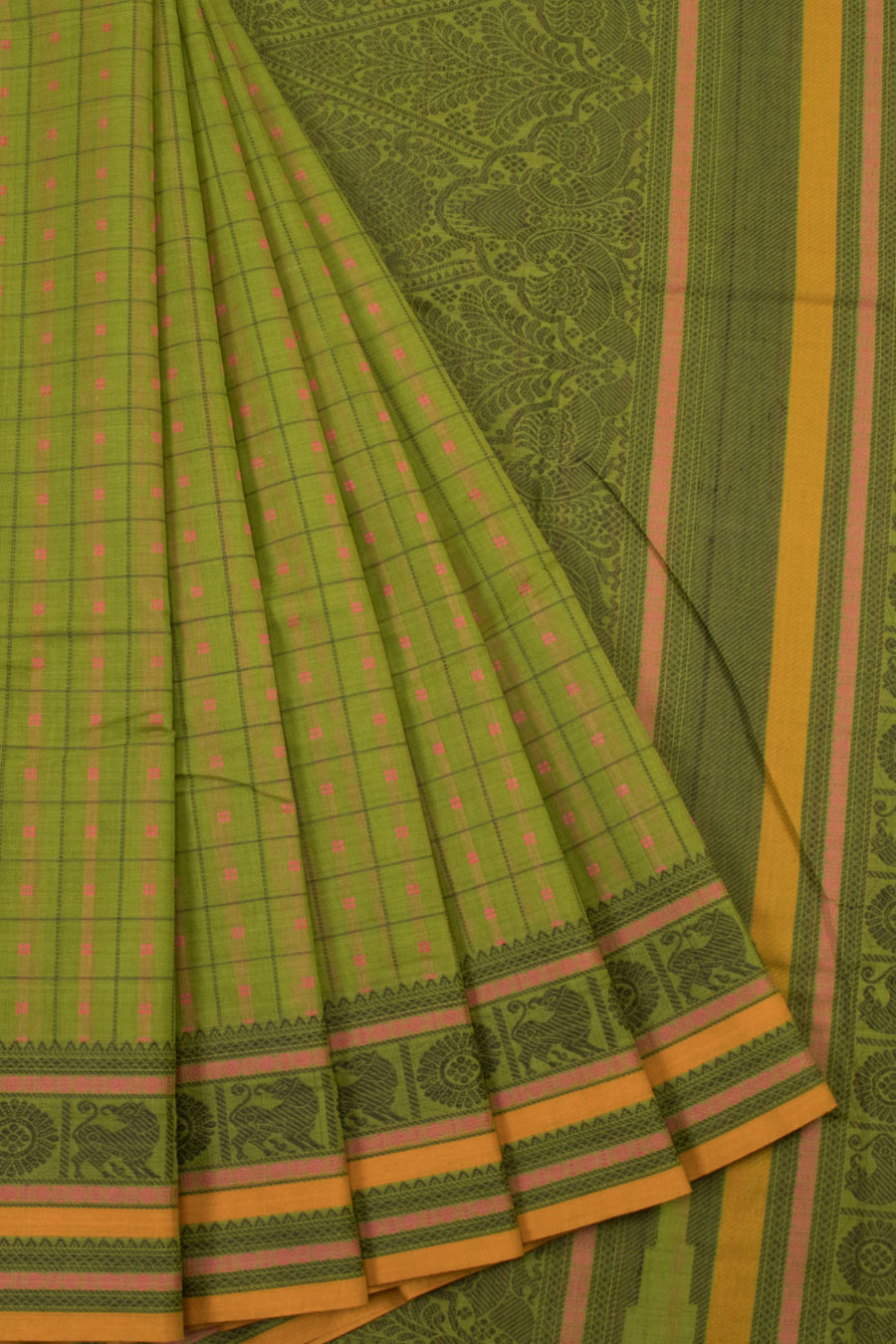 Green Handwoven Kanchi Cotton Saree-Avishya