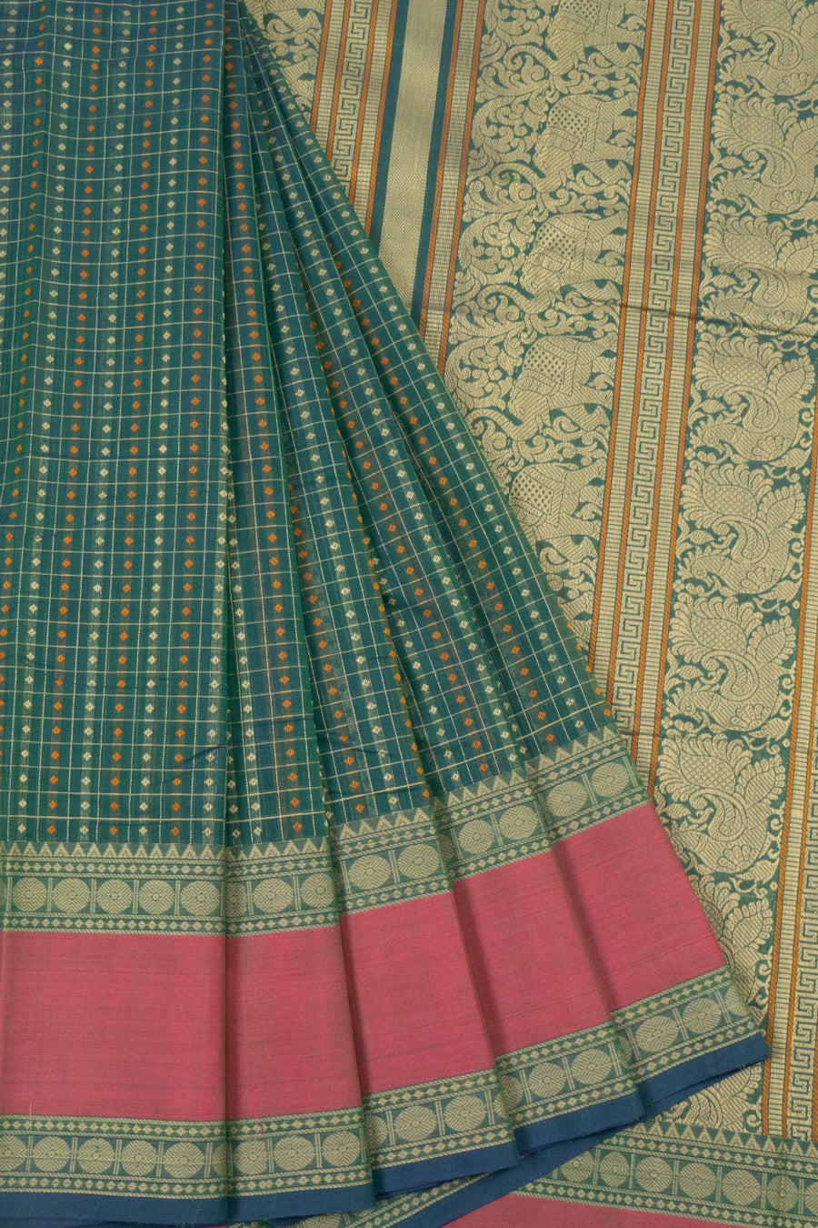 Forest Green Handwoven Kanchi Cotton Saree-Avishya