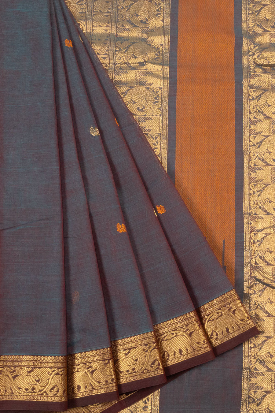Dual Tone Blue Handwoven Kanchi Cotton Saree-Avishya