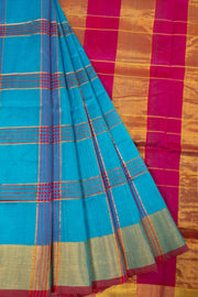 Blue Handloom Kanchi Silk Cotton Saree -Avishya