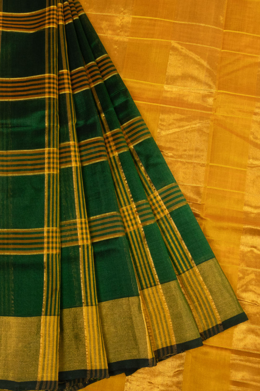 Dark Green  Handloom Kanchi Silk Cotton Saree-Avishya