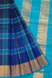 Ink Blue Handloom Kanchi Silk Cotton Saree -Avishya