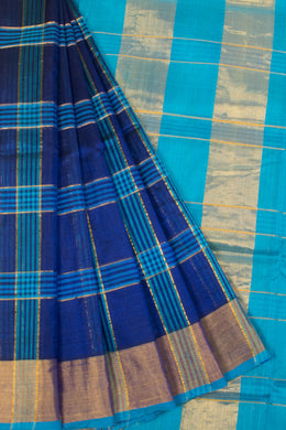 Ink Blue Handloom Kanchi Silk Cotton Saree -Avishya