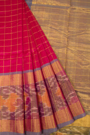 Chilli Red Handloom Kanchi Silk Cotton Saree-Avishya