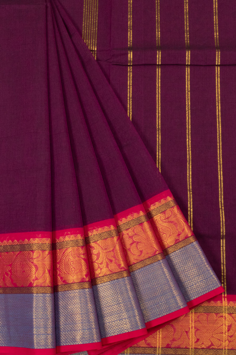 Plum Purple Handwoven Kanchi Cotton Saree-Avishya