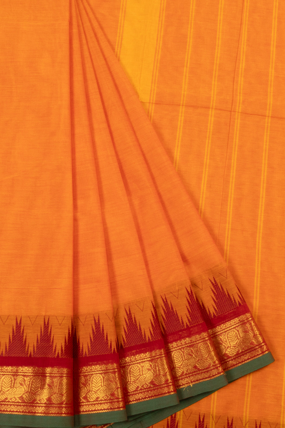 Tiger Yellow Handwoven Kanchi Cotton Saree -Avishya
