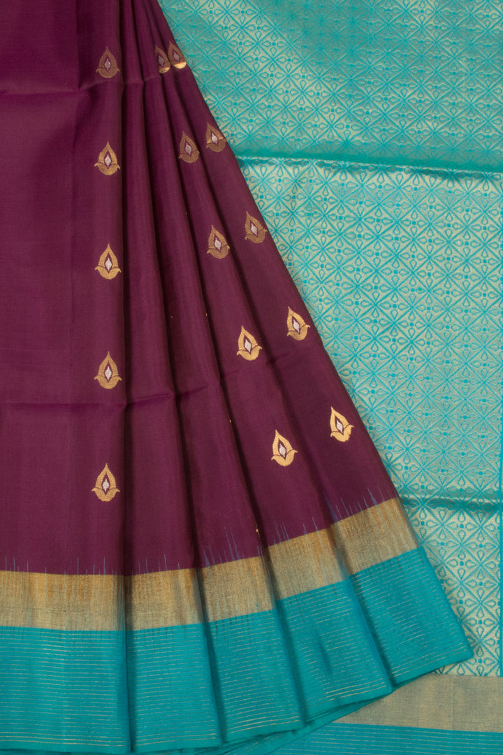 Plum Purple Handloom Kanjivaram Soft Silk Saree  - Avishya
