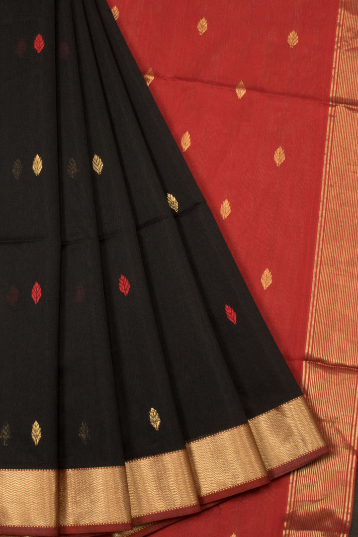 Black Handloom Maheshwari Silk Cotton Saree - Avishya