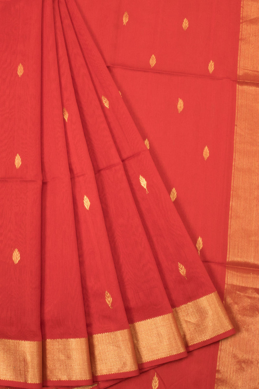 Chilli Red Handloom Maheshwari Silk Cotton Saree - Avishya