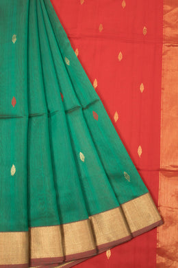 Dark Green Handloom Maheshwari Silk Cotton Saree - Avishya