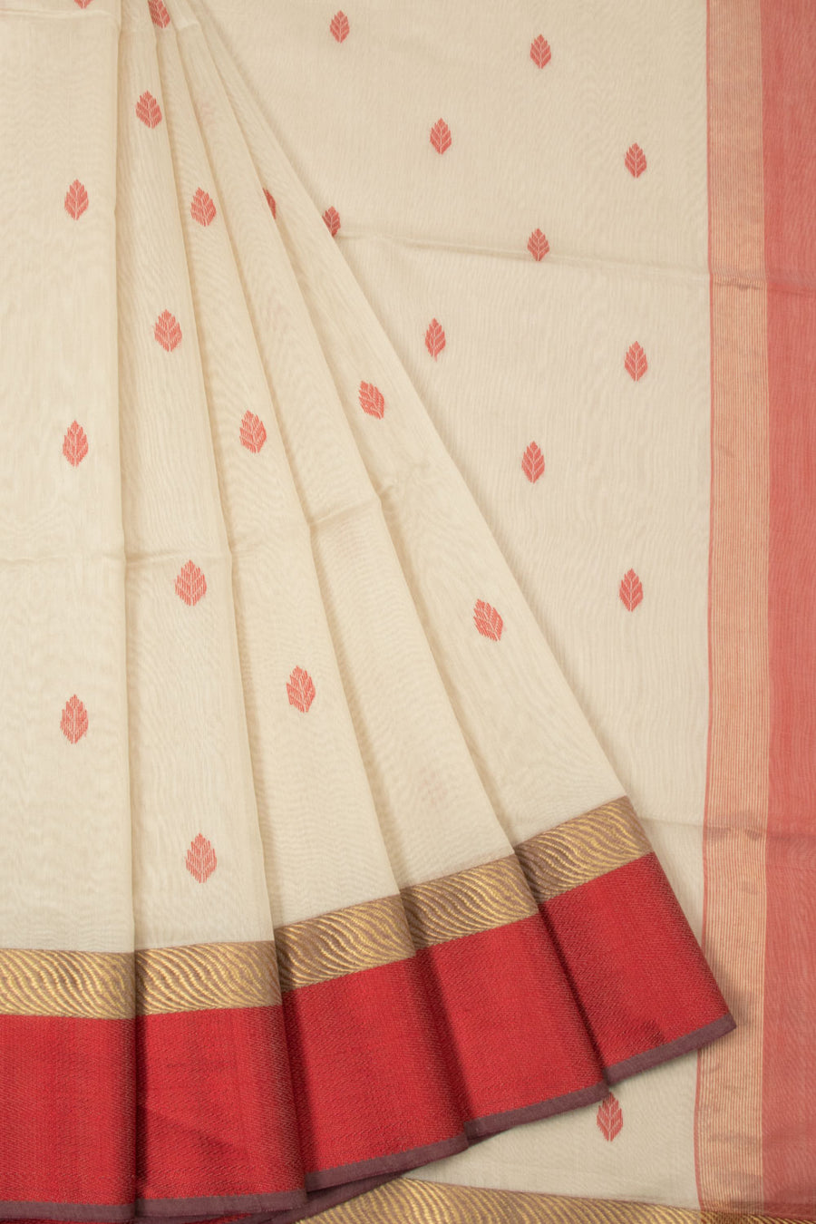 Off White Handloom Maheswari Silk Cotton Saree - Avishya