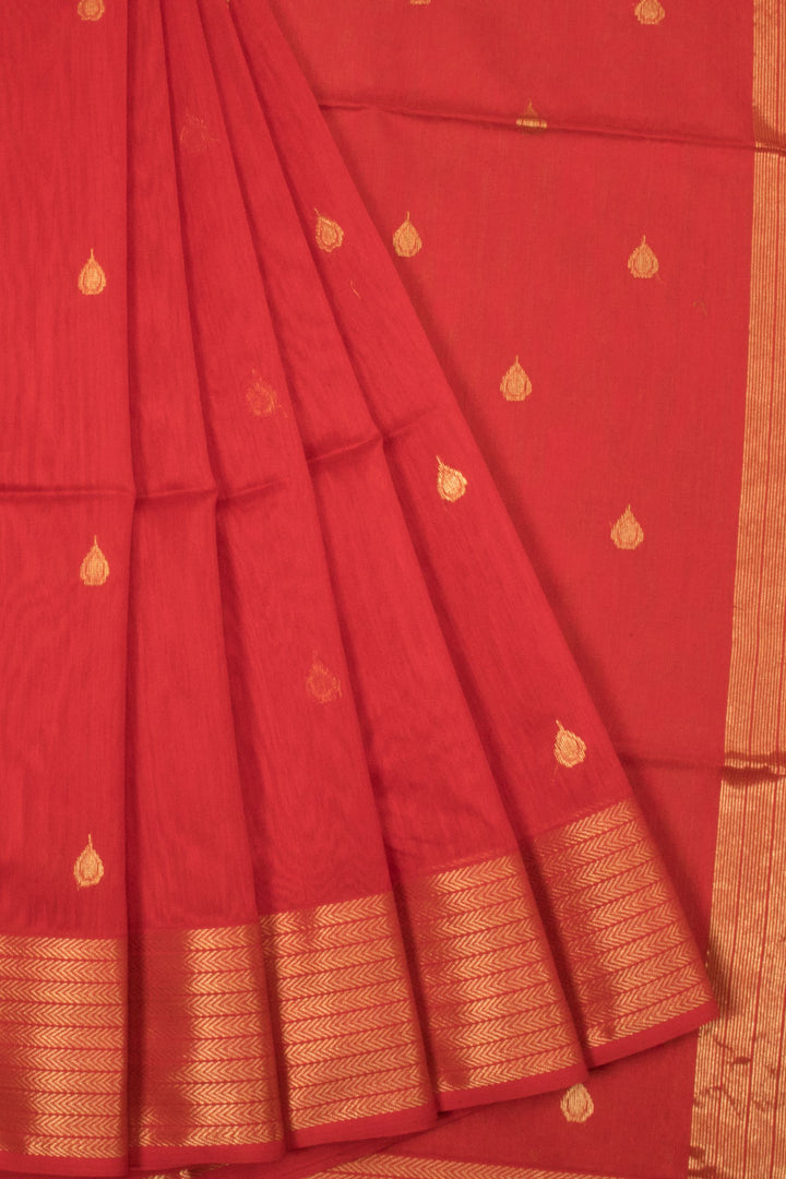Red Handloom Maheshwari Silk Cotton Saree -  Avishya