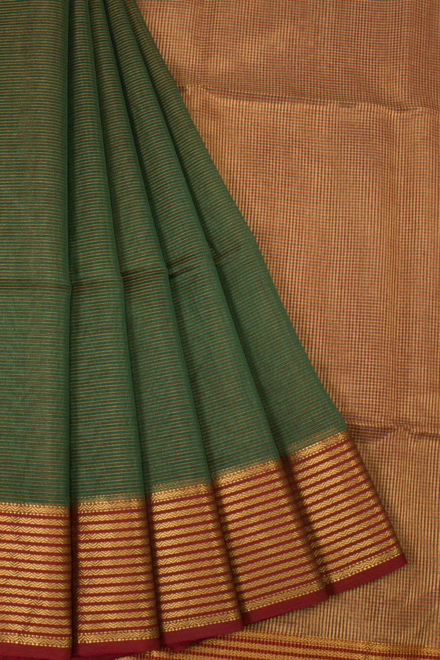 Green Handloom Maheswari Silk Cotton Saree  - Avishya