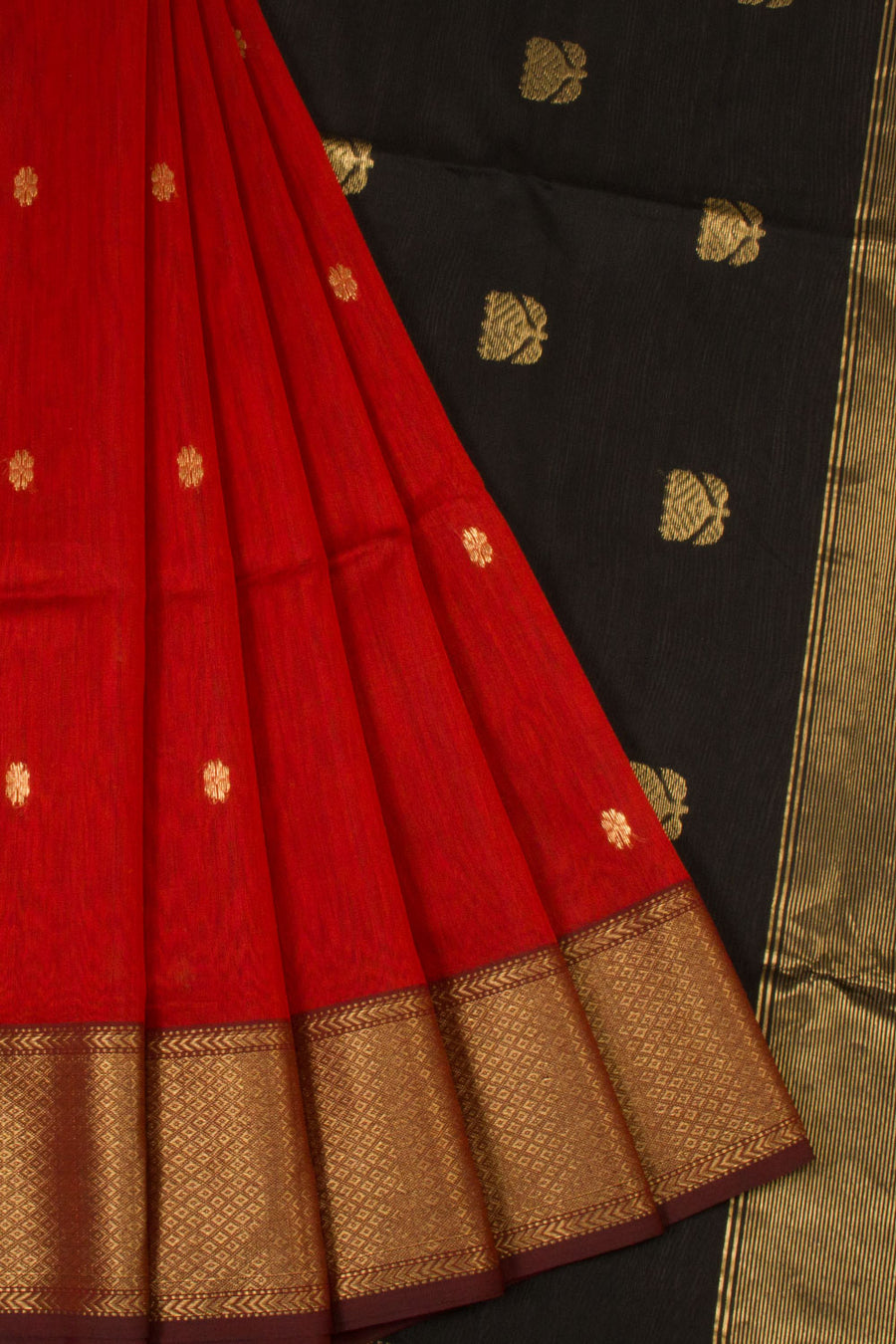 Red Handloom Maheshwari Silk Cotton Saree - Avishya 
