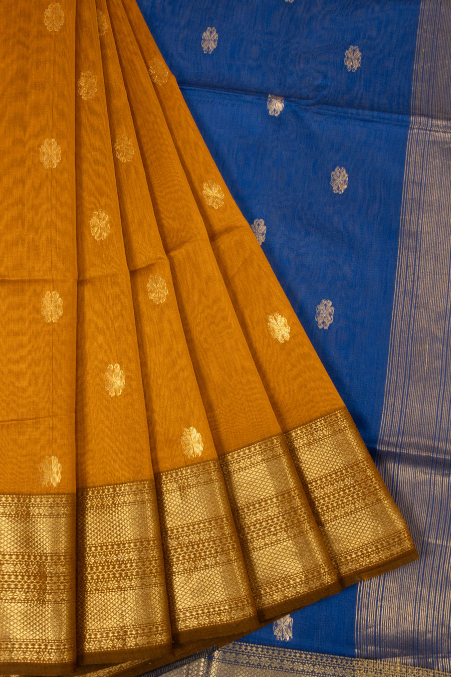 Mustard Yellow Handloom Maheshwari Silk Cotton Saree - Avishya