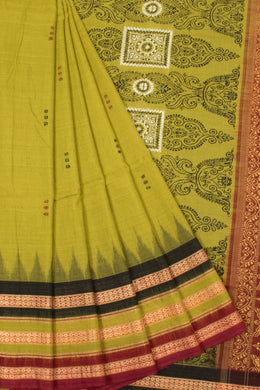 Green Handloom Odisha Cotton Saree - Avishya