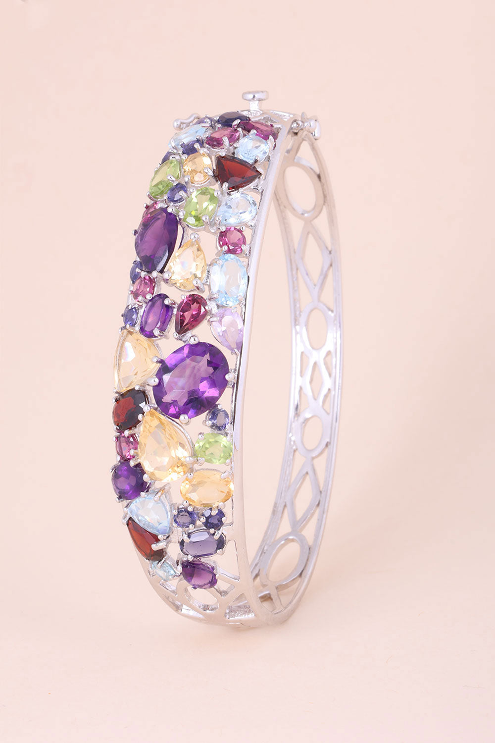 African Amethyst With Garnet Sterling Silver Bangle 10066964