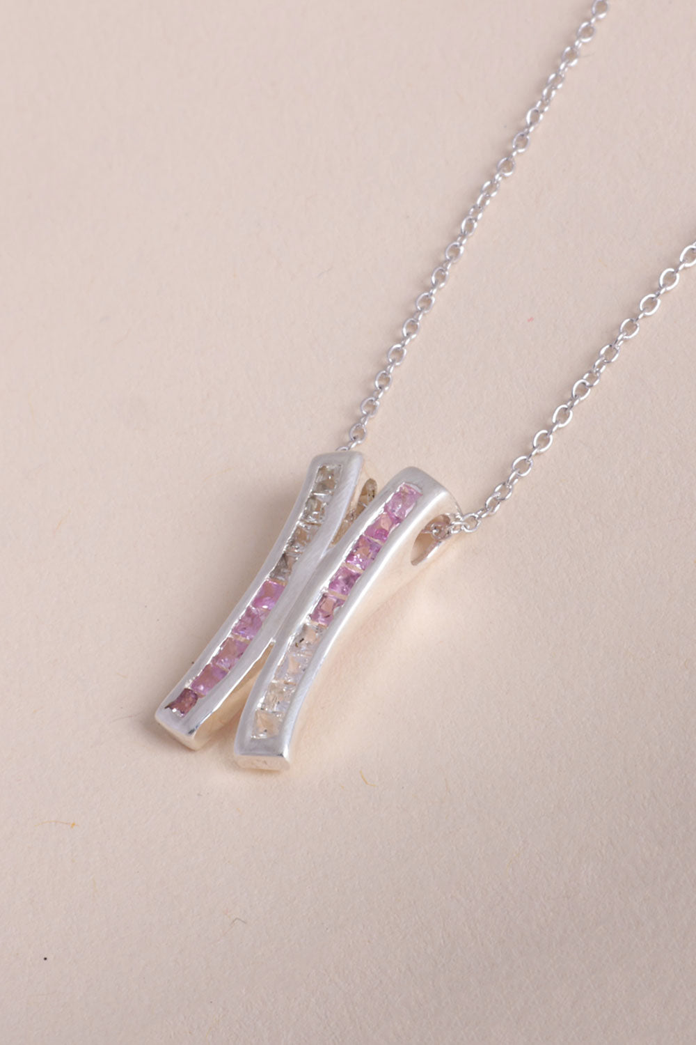 Pink & White Sapphire Sterling Silver Necklace Pendant 10067150