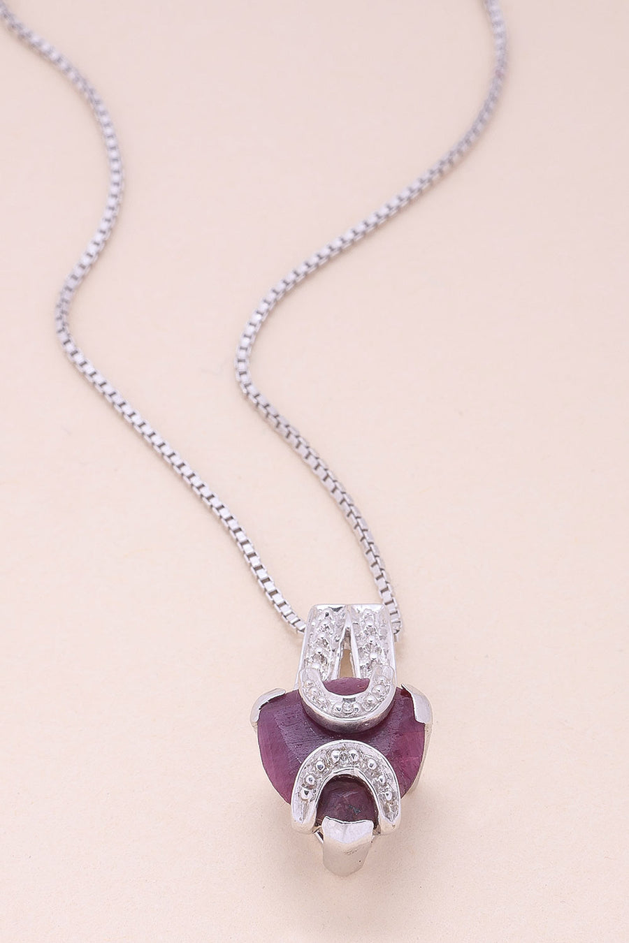Silver Necklace Pendant Ruby Chain 10067183 - Avishya