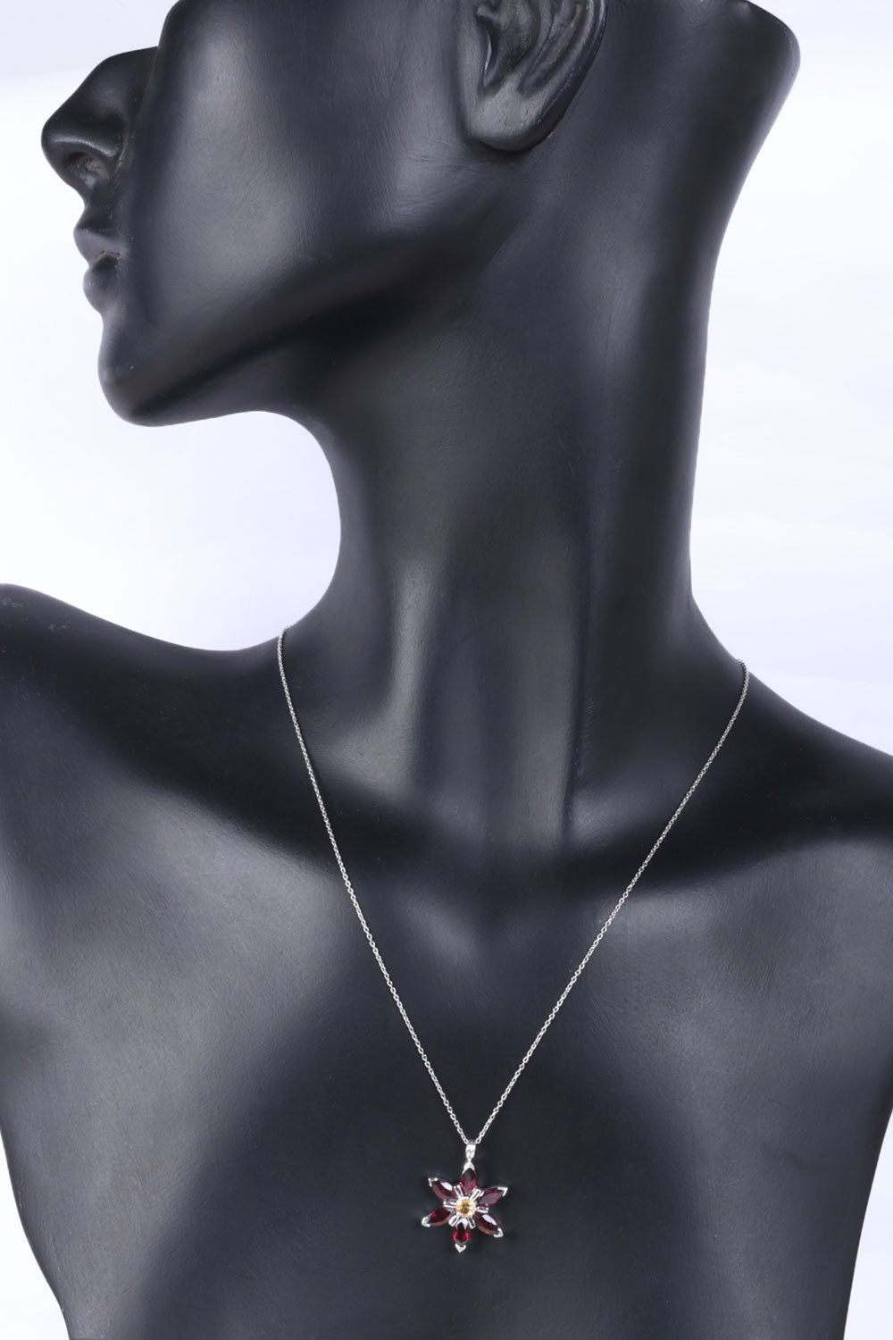 Rhodolite And Citrine Sterling Silver Necklace Pendant Chain  - Avishya
