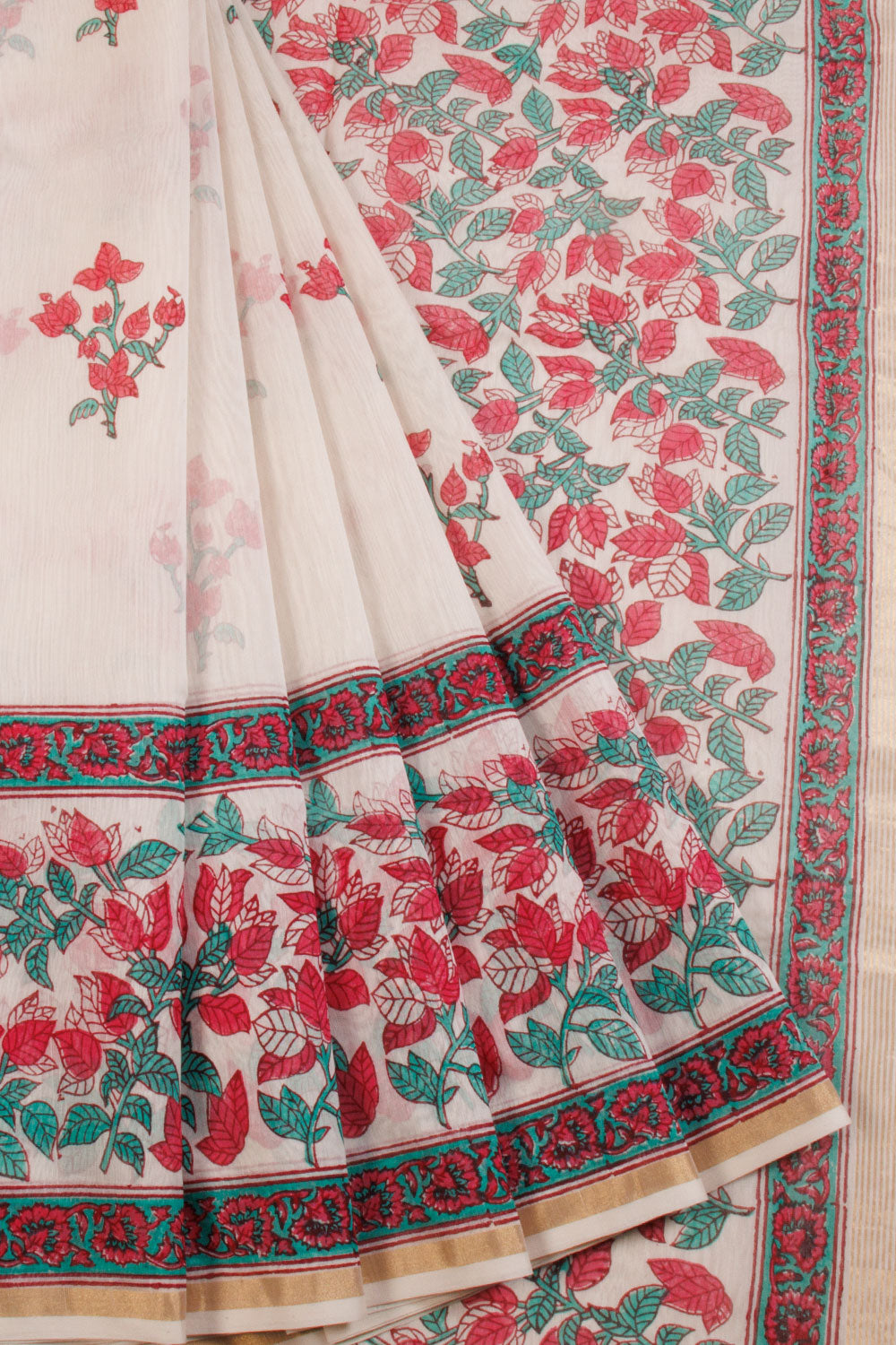 White Huda Print Silk Cotton Saree 10067320 - Avishya