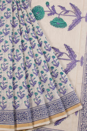 White Huda Printe Silk Cotton Saree 10067321 - Avishya