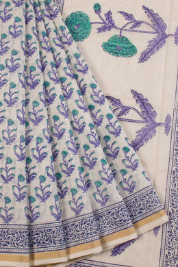 White Huda Printe Silk Cotton Saree 10067321 - Avishya