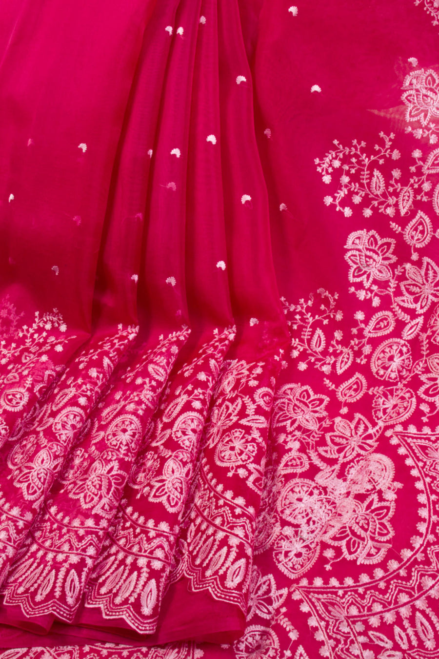 Pink Hand Embroidered Pure Silk Organza Saree - Avishya