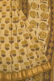 Beige Anokhi Hand Block Printed Saree 10067345