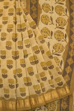 Beige Anokhi Hand Block Printed Saree 10067345