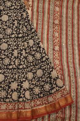 Black Anokhi Hand Block Printed Saree 10067348