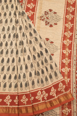 Off White Anokhi Hand Block Printed Saree 10067356